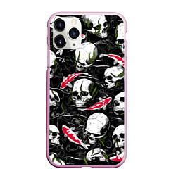 Чехол iPhone 11 Pro матовый Черепа и японские карпы кои, цвет: 3D-розовый