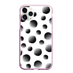 Чехол iPhone 11 Pro матовый Черные полосатые шары на белом, цвет: 3D-розовый