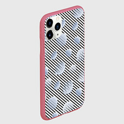 Чехол iPhone 11 Pro матовый Серебристые круги на полосатом фоне, цвет: 3D-малиновый — фото 2