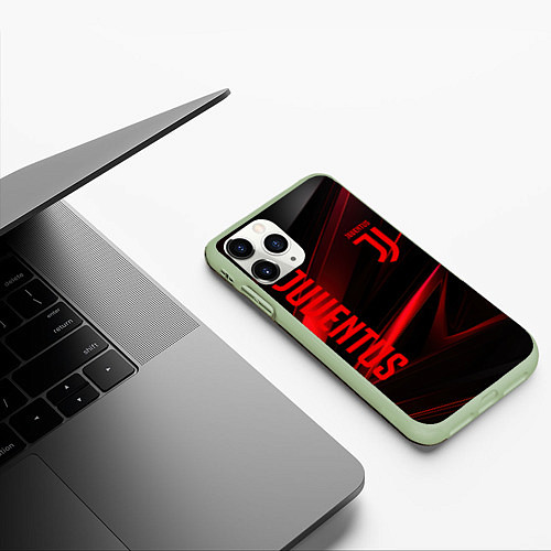 Чехол iPhone 11 Pro матовый Juventus black red logo / 3D-Салатовый – фото 3
