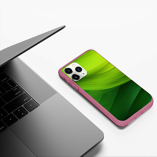 Чехол iPhone 11 Pro матовый Зеленая абстракция / 3D-Малиновый – фото 3
