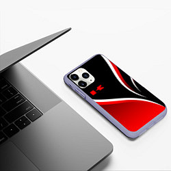 Чехол iPhone 11 Pro матовый Кавасаки - красные волны, цвет: 3D-светло-сиреневый — фото 2