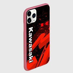 Чехол iPhone 11 Pro матовый Кавасаки - красные брызги, цвет: 3D-малиновый — фото 2
