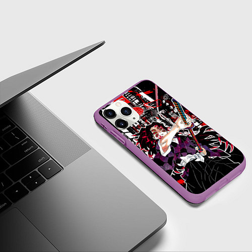 Чехол iPhone 11 Pro матовый Кокушибо высшая луна - Клинок демонов / 3D-Фиолетовый – фото 3