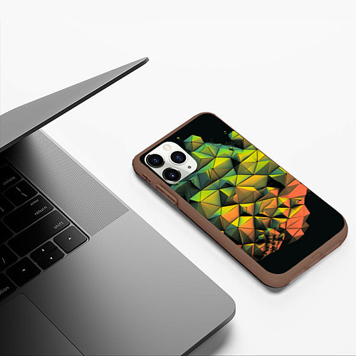 Чехол iPhone 11 Pro матовый Зеленая кубическая абстракция / 3D-Коричневый – фото 3