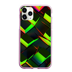Чехол iPhone 11 Pro матовый Зеленые неоновые плитки, цвет: 3D-розовый