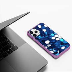 Чехол iPhone 11 Pro матовый Cyber hexagon Blue, цвет: 3D-фиолетовый — фото 2