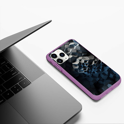 Чехол iPhone 11 Pro матовый Каменная текстура / 3D-Фиолетовый – фото 3