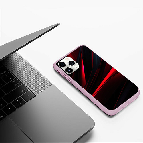 Чехол iPhone 11 Pro матовый Red lighting black background / 3D-Розовый – фото 3