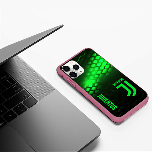 Чехол iPhone 11 Pro матовый Juventus green logo neon / 3D-Малиновый – фото 3