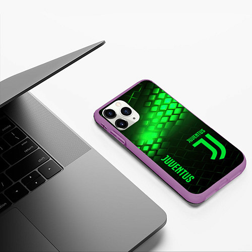 Чехол iPhone 11 Pro матовый Juventus green logo neon / 3D-Фиолетовый – фото 3