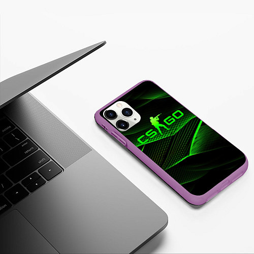 Чехол iPhone 11 Pro матовый CSGO green abstract lines / 3D-Фиолетовый – фото 3