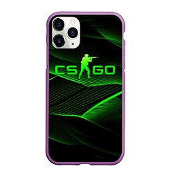 Чехол iPhone 11 Pro матовый CSGO green abstract lines, цвет: 3D-фиолетовый