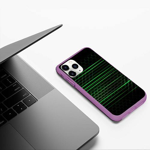 Чехол iPhone 11 Pro матовый Green abstract texture / 3D-Фиолетовый – фото 3