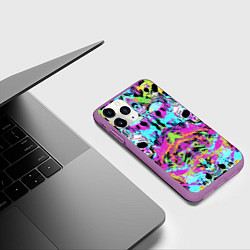 Чехол iPhone 11 Pro матовый Зеркальный паттерн из черепов - поп-арт, цвет: 3D-фиолетовый — фото 2
