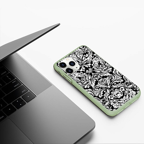 Чехол iPhone 11 Pro матовый Floral pattern - irezumi - neural network / 3D-Салатовый – фото 3