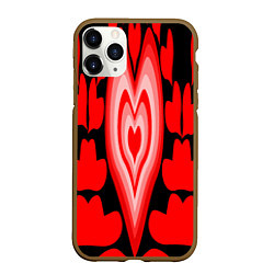 Чехол iPhone 11 Pro матовый Сердечки с красными узорами, цвет: 3D-коричневый