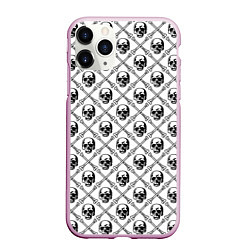 Чехол iPhone 11 Pro матовый Черепа и кости, цвет: 3D-розовый