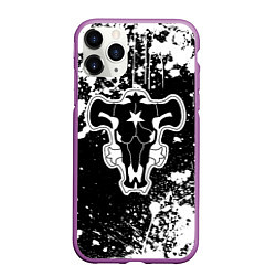 Чехол iPhone 11 Pro матовый Черный клевер - брызги и бык, цвет: 3D-фиолетовый
