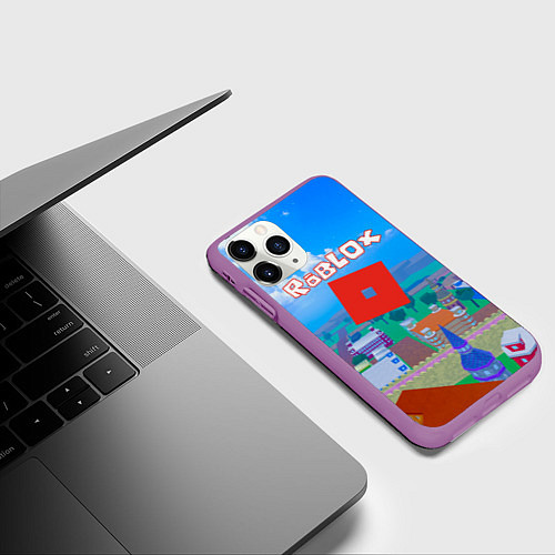 Чехол iPhone 11 Pro матовый Роблокс город / 3D-Фиолетовый – фото 3