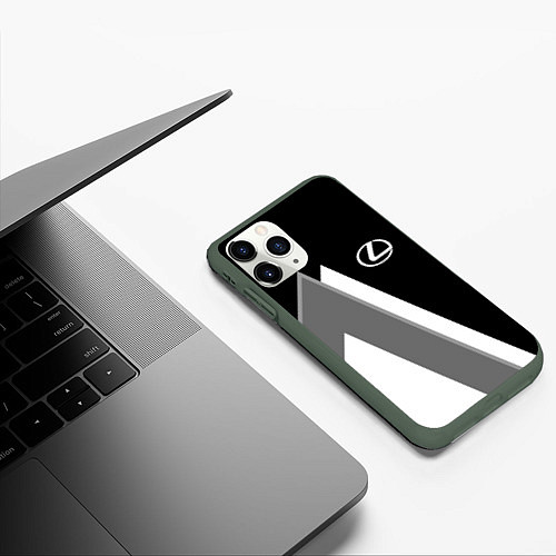 Чехол iPhone 11 Pro матовый Лексус - спортивный серый / 3D-Темно-зеленый – фото 3