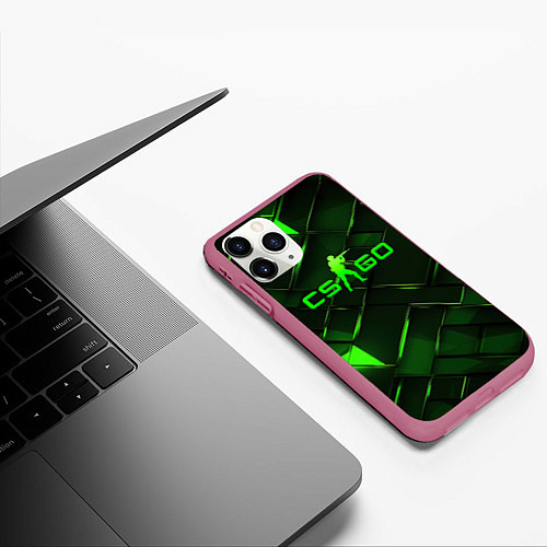 Чехол iPhone 11 Pro матовый CSGO green abstract elements / 3D-Малиновый – фото 3