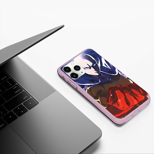 Чехол iPhone 11 Pro матовый One Punch Man Сайтама / 3D-Розовый – фото 3