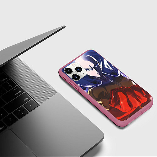 Чехол iPhone 11 Pro матовый One Punch Man Сайтама / 3D-Малиновый – фото 3