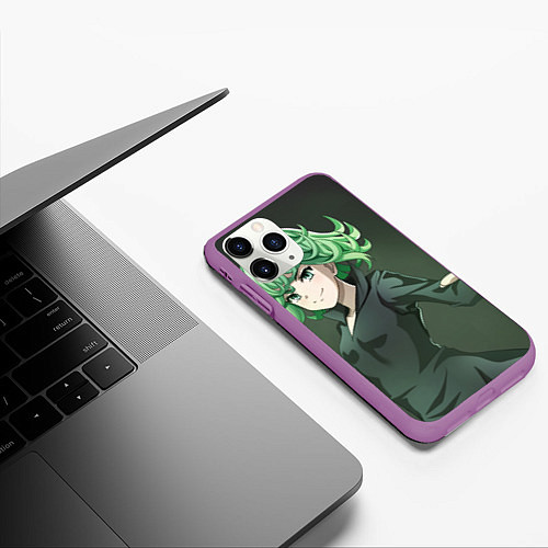 Чехол iPhone 11 Pro матовый One Punch Man Тацумаки / 3D-Фиолетовый – фото 3