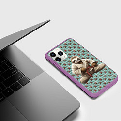 Чехол iPhone 11 Pro матовый Кунг-фу ленивец, цвет: 3D-фиолетовый — фото 2