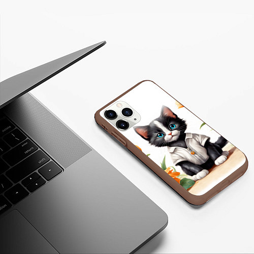 Чехол iPhone 11 Pro матовый Котенок на цветочной поляне / 3D-Коричневый – фото 3