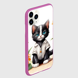 Чехол iPhone 11 Pro матовый Котенок на цветочной поляне, цвет: 3D-фиолетовый — фото 2