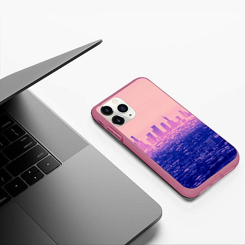 Чехол iPhone 11 Pro матовый Город в розовом и фиолетовом цветах / 3D-Малиновый – фото 3