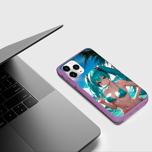 Чехол iPhone 11 Pro матовый Хацуне Мику / 3D-Фиолетовый – фото 3