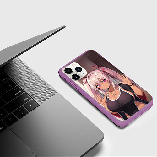 Чехол iPhone 11 Pro матовый Милая аниме блондинка / 3D-Фиолетовый – фото 3