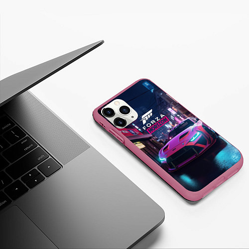 Чехол iPhone 11 Pro матовый Forza night racing / 3D-Малиновый – фото 3