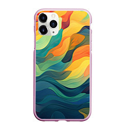 Чехол iPhone 11 Pro матовый Красочная палитра в волнах, цвет: 3D-розовый