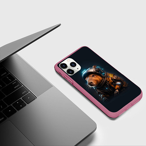 Чехол iPhone 11 Pro матовый Cool capybara - cyberpunk - neural network / 3D-Малиновый – фото 3