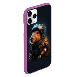 Чехол iPhone 11 Pro матовый Cool capybara - cyberpunk - neural network, цвет: 3D-фиолетовый — фото 2