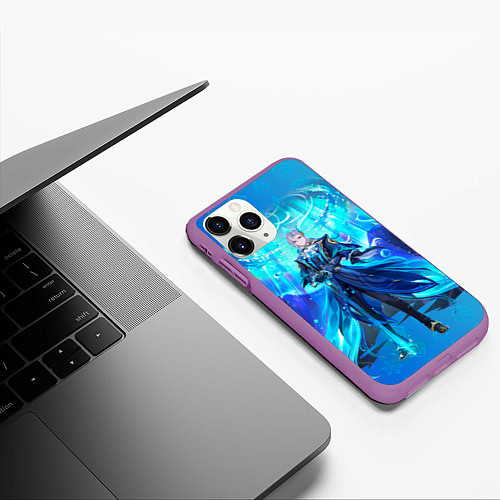 Чехол iPhone 11 Pro матовый Нёвиллет Геншин Импакт / 3D-Фиолетовый – фото 3
