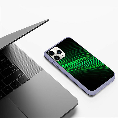 Чехол iPhone 11 Pro матовый Green neon lines / 3D-Светло-сиреневый – фото 3