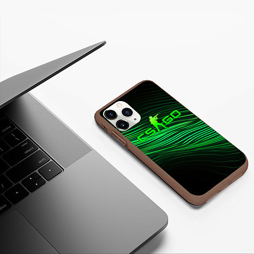 Чехол iPhone 11 Pro матовый CSGO green lines logo / 3D-Коричневый – фото 3