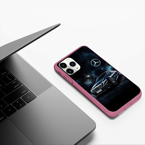 Чехол iPhone 11 Pro матовый Mercedes Benz galaxy / 3D-Малиновый – фото 3