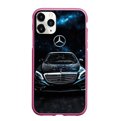 Чехол iPhone 11 Pro матовый Mercedes Benz space background, цвет: 3D-малиновый