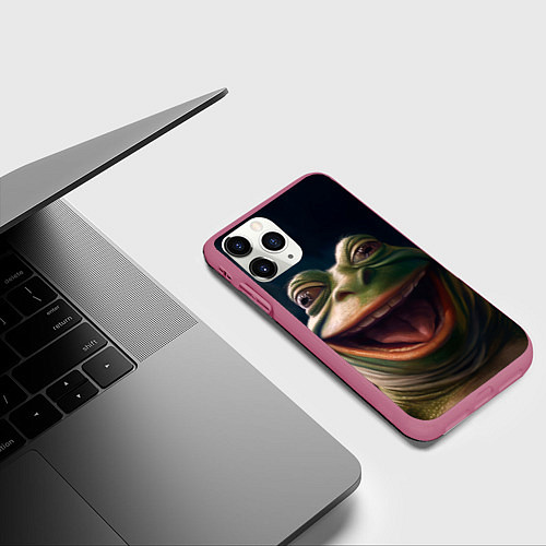 Чехол iPhone 11 Pro матовый Пепе в нирване / 3D-Малиновый – фото 3