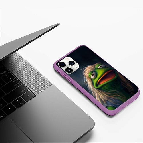 Чехол iPhone 11 Pro матовый Пепе в парике / 3D-Фиолетовый – фото 3