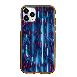 Чехол iPhone 11 Pro матовый Голубые кибер линии, цвет: 3D-коричневый