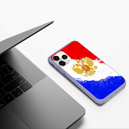 Чехол iPhone 11 Pro матовый Герб РФ - триколор красками / 3D-Светло-сиреневый – фото 3