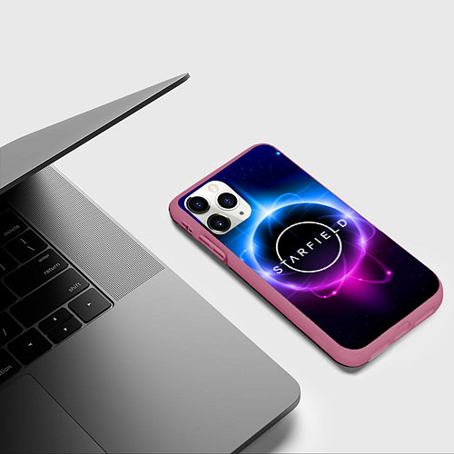 Чехол iPhone 11 Pro матовый Starfield space logo / 3D-Малиновый – фото 3