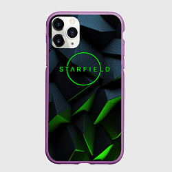 Чехол iPhone 11 Pro матовый Starfield black green logo, цвет: 3D-фиолетовый